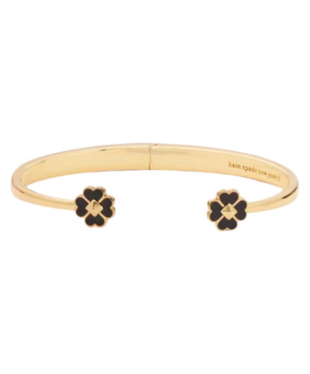 KATE SPADE Black Spades & Studs Cuff Bracelet Gold Plated Designer Bracelet - Picture 1 of 11